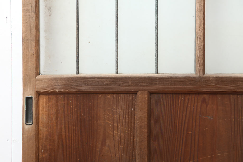 アンティーク建具　和製アンティーク　昭和初期　鉄格子入りが珍しいレトロなガラス戸(引き戸、建具)(R-044805)