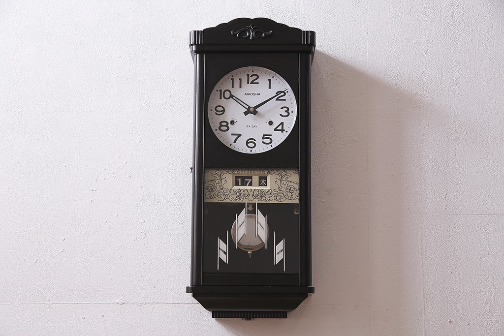 アンティーク時計 昭和中期 AIKOSHA(愛工舎) ゼンマイ式 アールヌーボー調のデザインが魅力的な宮型掛時計(柱時計、ボンボン時計、振り子時計)(R-044819)  ラフジュ工房