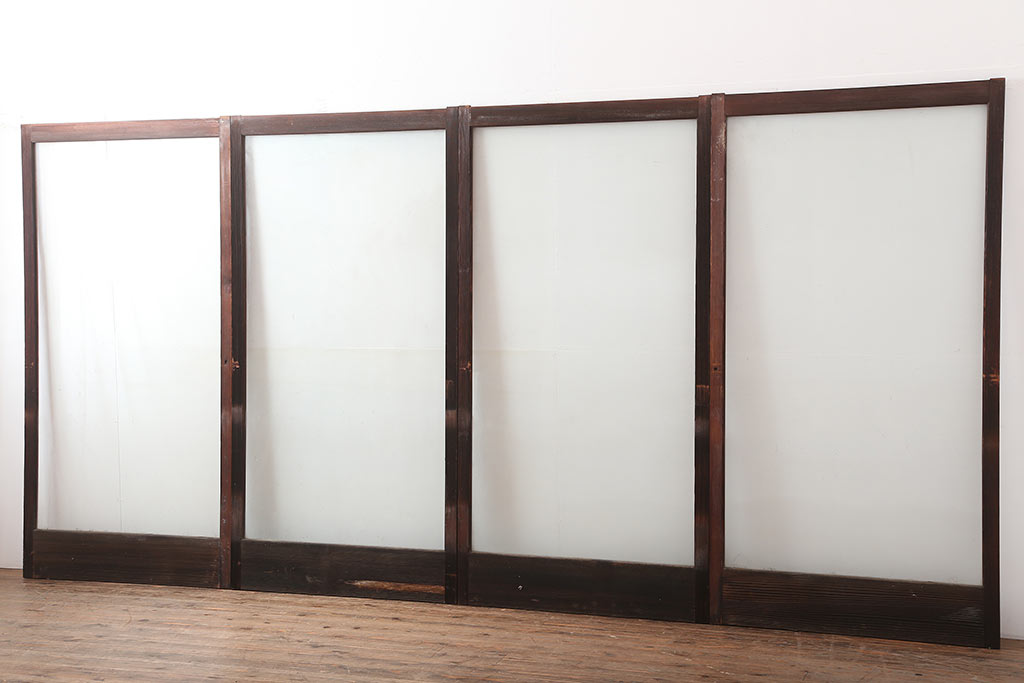 アンティーク建具　和製アンティーク　大判のゆらゆらガラスが魅力のガラス戸4枚セット(引き戸)(R-044842)