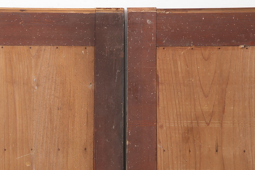アンティーク建具　和製アンティーク　明治期　存在感たっぷりの舞良戸2枚セット(蔵戸、玄関戸、引き戸、建具)(R-044846)