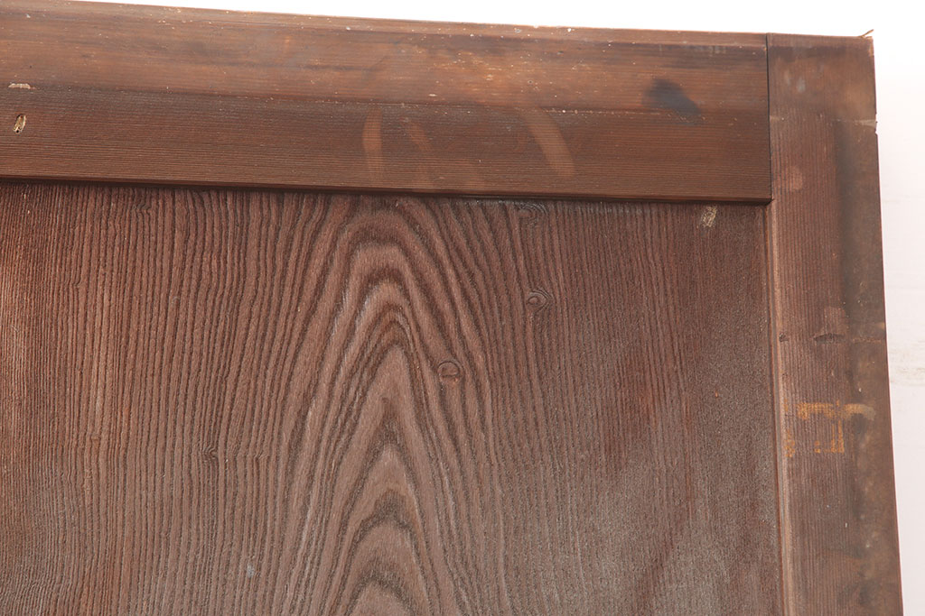 アンティーク建具　明治期　板部ケヤキ材　竹の装飾が珍しい蔵戸(玄関戸、引き戸、建具)(R-044848)