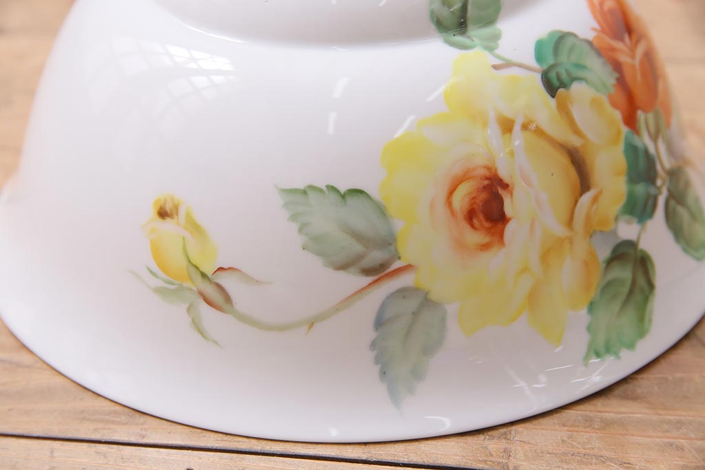 アンティーク家具　オールドノリタケ・則武(日陶)　ローズ(薔薇)　鮮やかな絵柄が目を引く電笠(天井照明、シェード)(R-044907)