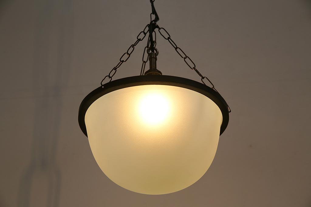 アンティーク照明　和製　リメイク　大正ロマン　オパールセントのハンギングボウル(天井照明、吊り下げ照明)(R-044909)
