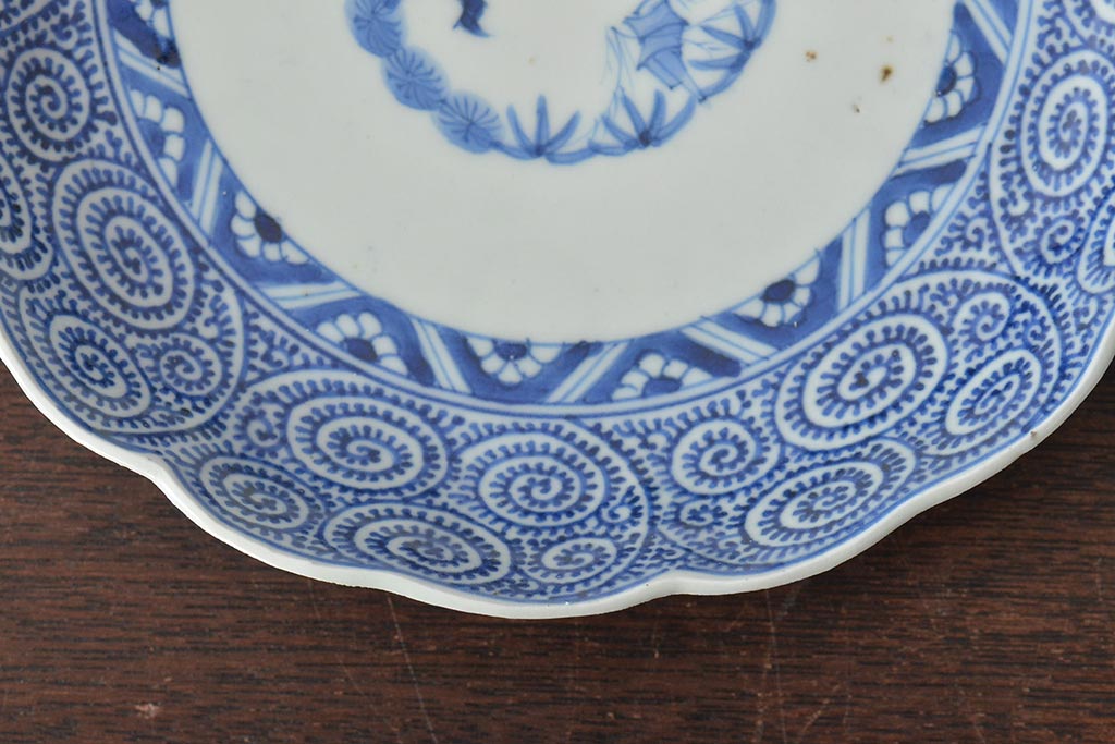 江戸期　古伊万里　大明成化年製　蛸唐草文　七寸皿2枚(変形皿、和食器)(R-044919)
