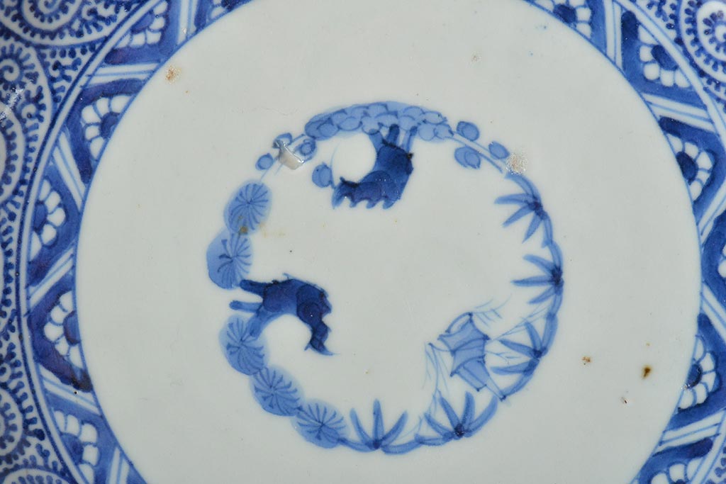 江戸期　古伊万里　大明成化年製　蛸唐草文　七寸皿2枚(変形皿、和食器)(R-044919)