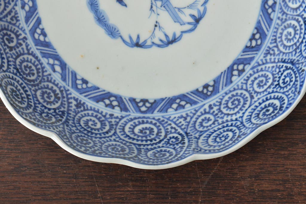 江戸期　古伊万里　大明成化年製　蛸唐草文　七寸皿2枚(変形皿、和食器)(R-044920)