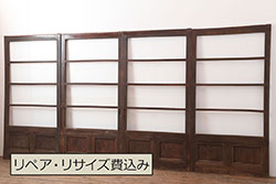 【セミオーダー家具実例】鉄扉に高品質リペアを施しました。ご希望に合わせて高さと幅をリサイズし、引手の下に隠しプレートを設け鎌錠を付けました。全体を黒色に着色して仕上げました。(蔵戸、玄関戸、引き戸、建具)