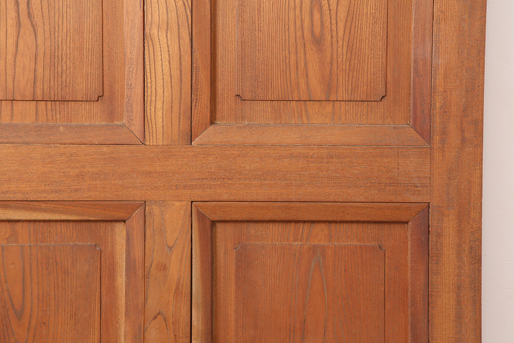 アンティーク建具　大正昭和初期　木製　杢目が美しい総ケヤキ材製のドア(木製扉)(R-044927)