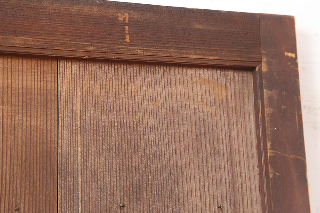 アンティーク建具　明治大正期　木味が魅力の古い格子扉(木製ドア)(R-044930)
