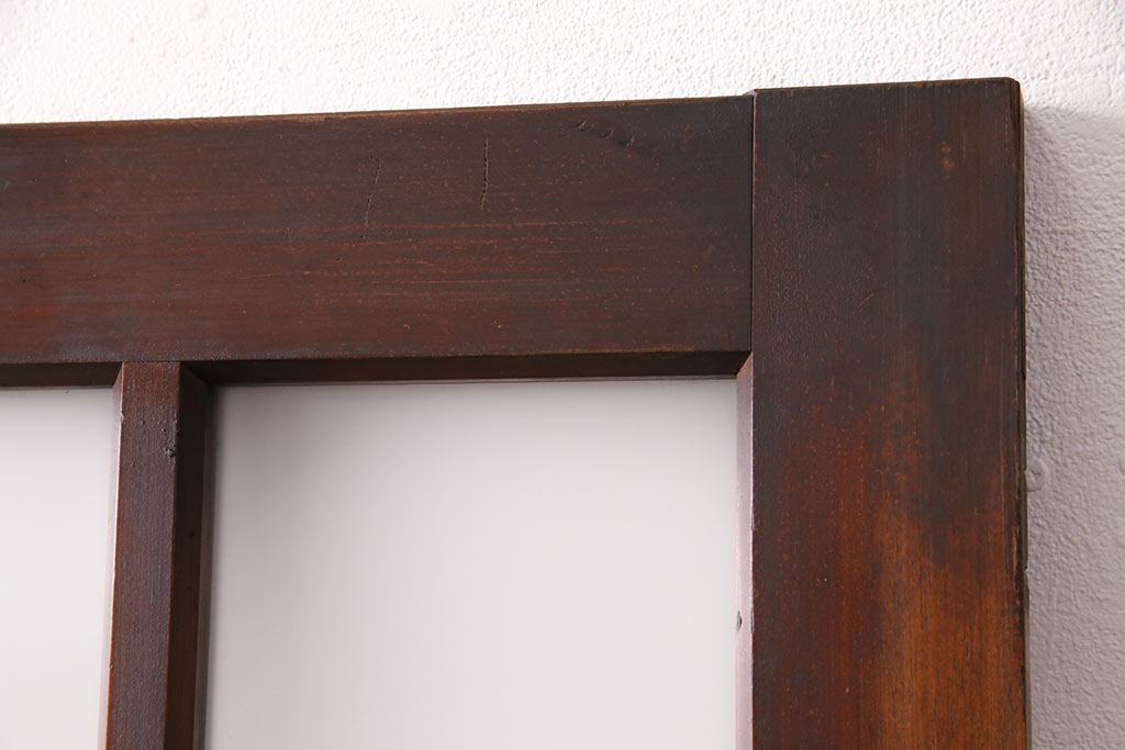 【セミオーダー家具実例】昭和初期の木製ドアにアンティーク感を残しつつ高品質リペアを施しました。ご希望サイズにリサイズし、ガラスはすべてすりガラスへ差し替え。落ち着きのある濃い茶色の着色で仕上げました。(ガラスドア、建具、木製扉)