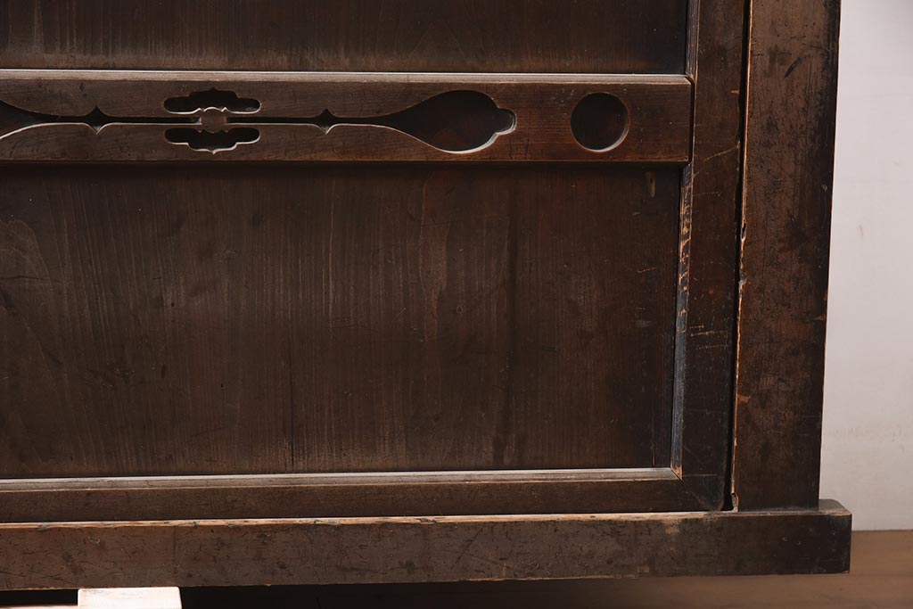 和製アンティーク　明治期　六尺　和の風格漂う重ね水屋箪笥・上段(収納棚、戸棚)(R-044955)