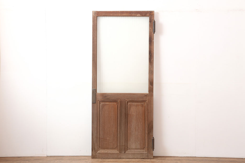 アンティーク建具　昭和中期　銀モールガラスがアクセントの木製ドア(ガラス扉)(R-044967)