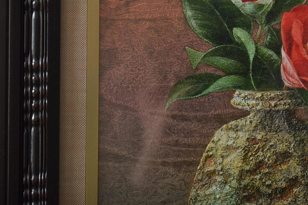 増本憲樹　面取信楽の椿　油彩　F3号(壁掛け、絵画、ディスプレイ雑貨)(R-044991)