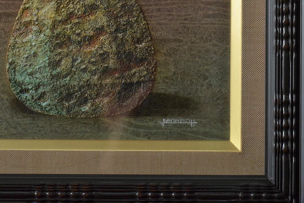 増本憲樹　面取信楽の椿　油彩　F3号(壁掛け、絵画、ディスプレイ雑貨)(R-044991)