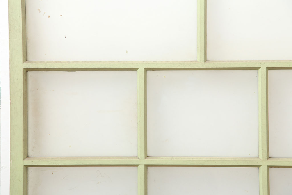 アンティーク建具　淡いグリーンが可愛らしいペイントガラス戸2枚セット(引き戸、建具)(R-045003)