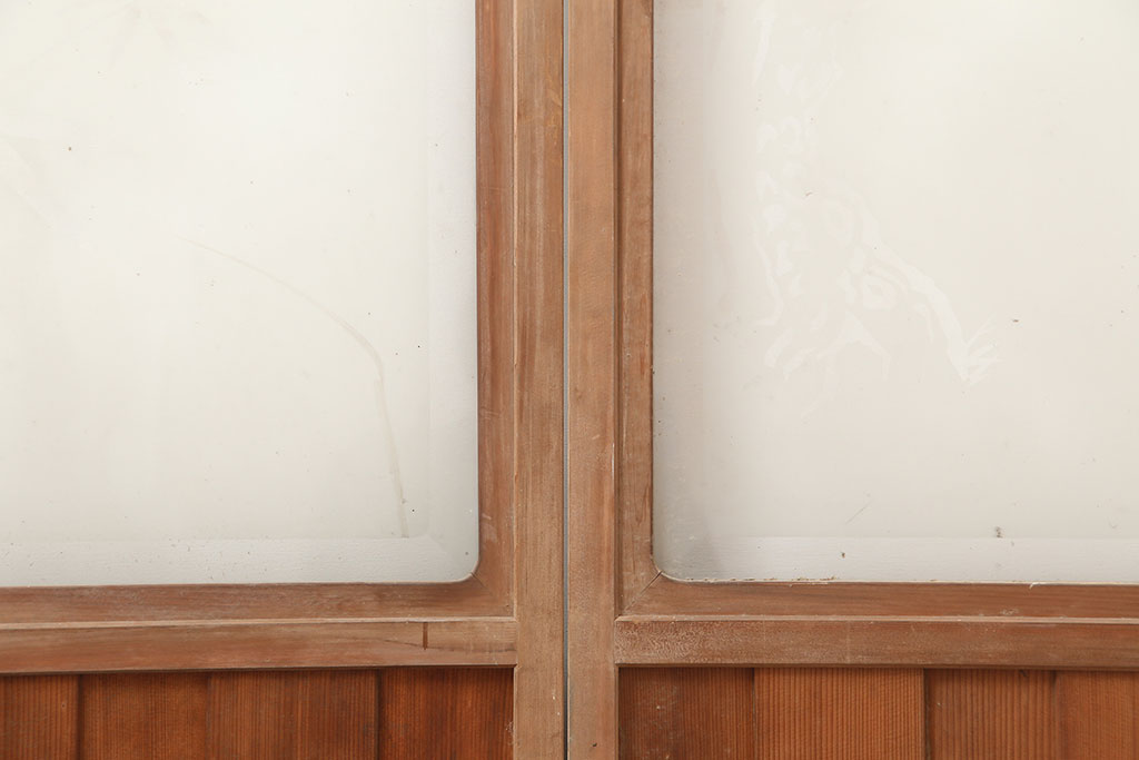 アンティーク建具　麻の葉　組子入り　和の雰囲気高めるガラス戸2枚セット(引き戸、建具)(R-045005)