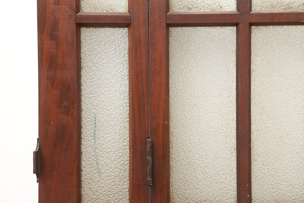 アンティーク建具　昭和初期　ヒノキ材　両開き　大正ロマンのお部屋にも合う折り戸一対(ドア、ガラス扉、建具)(R-045006)