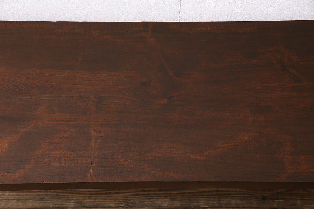 アンティーク家具　古材一枚板リメイク　朴の木材を活かしたシンプルな鉄脚テーブル(コンソールテーブル)(R-045023)
