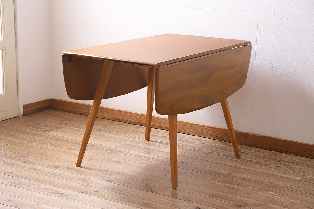 ヴィンテージ家具　イギリスビンテージ　ERCOL(アーコール)　エルム材　スクエアドロップリーフテーブル(バタフライテーブル)(R-045030)