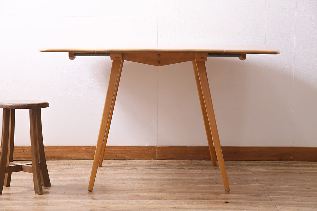 ヴィンテージ家具　イギリスビンテージ　ERCOL(アーコール)　エルム材　スクエアドロップリーフテーブル(バタフライテーブル)(R-045030)