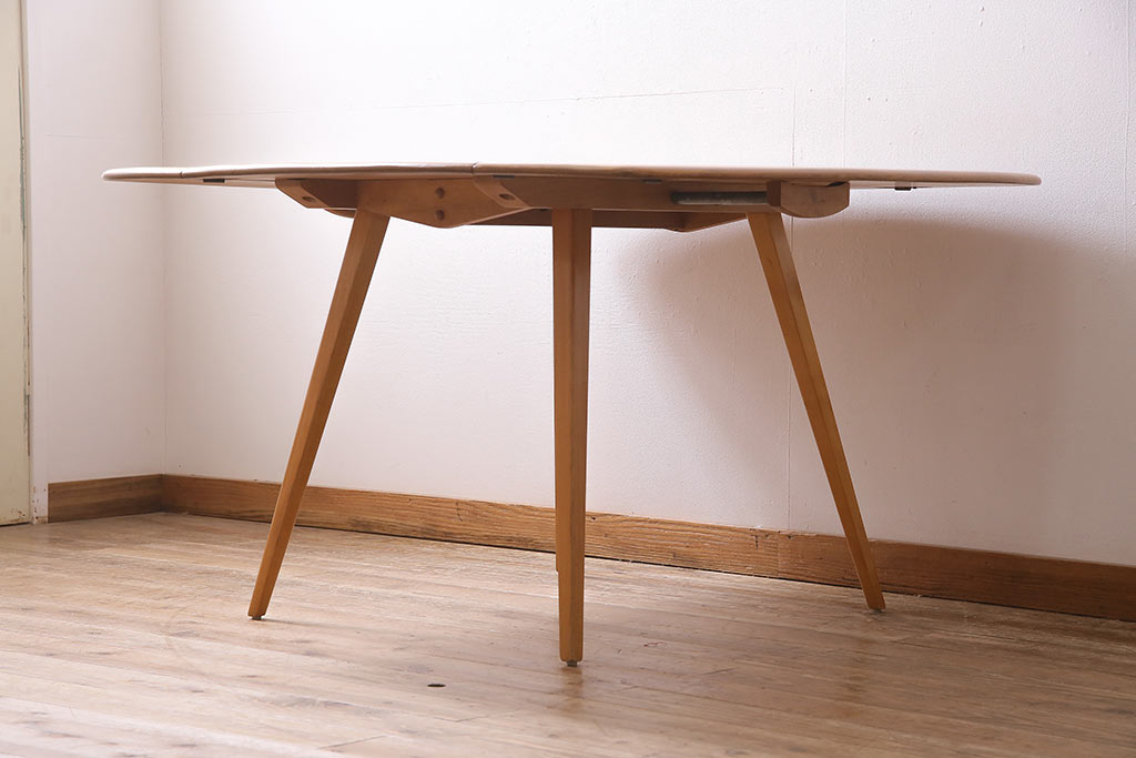ヴィンテージ家具　イギリスビンテージ　ERCOL(アーコール)　エルム材　スクエアドロップリーフテーブル(バタフライテーブル)(R-045030)