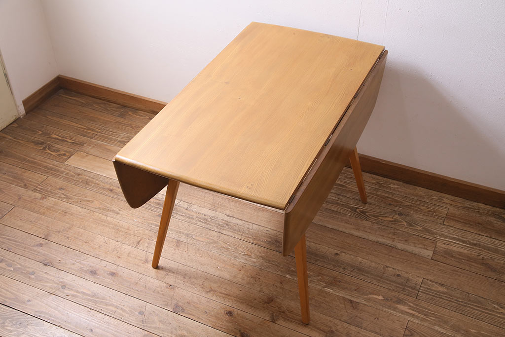 ヴィンテージ家具　イギリスビンテージ　ERCOL(アーコール)　エルム材　スクエアドロップリーフテーブル(バタフライテーブル)(R-045030)