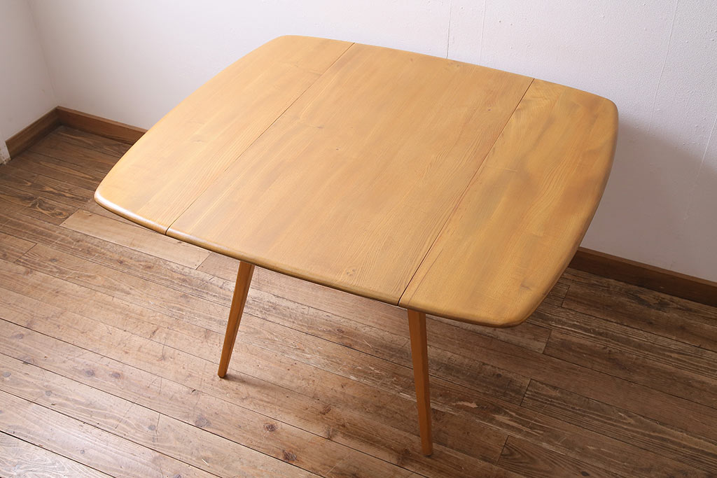 ヴィンテージ家具　イギリスビンテージ　ERCOL(アーコール)　エルム材　スクエアドロップリーフテーブル(バタフライテーブル)(R-045030)