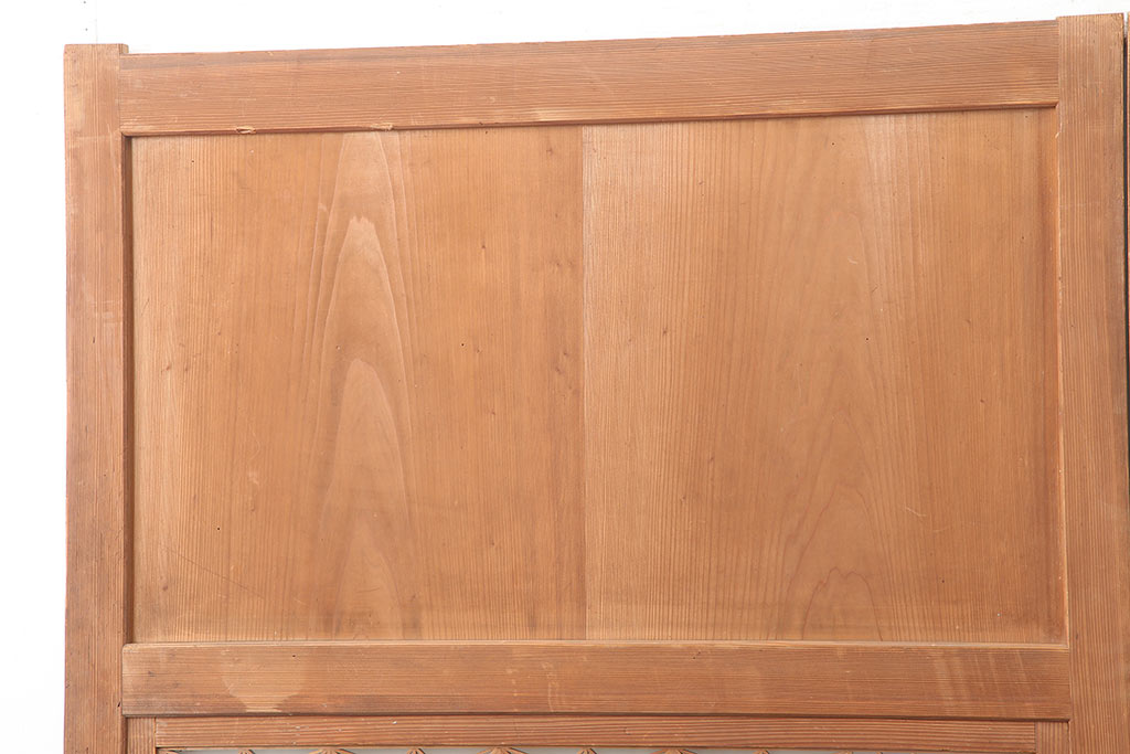 アンティーク建具　昭和中期　角麻(麻の葉)模様　優美な組子帯戸2枚セット(ガラス帯戸、板戸、引き戸、建具、組子)(R-045031)