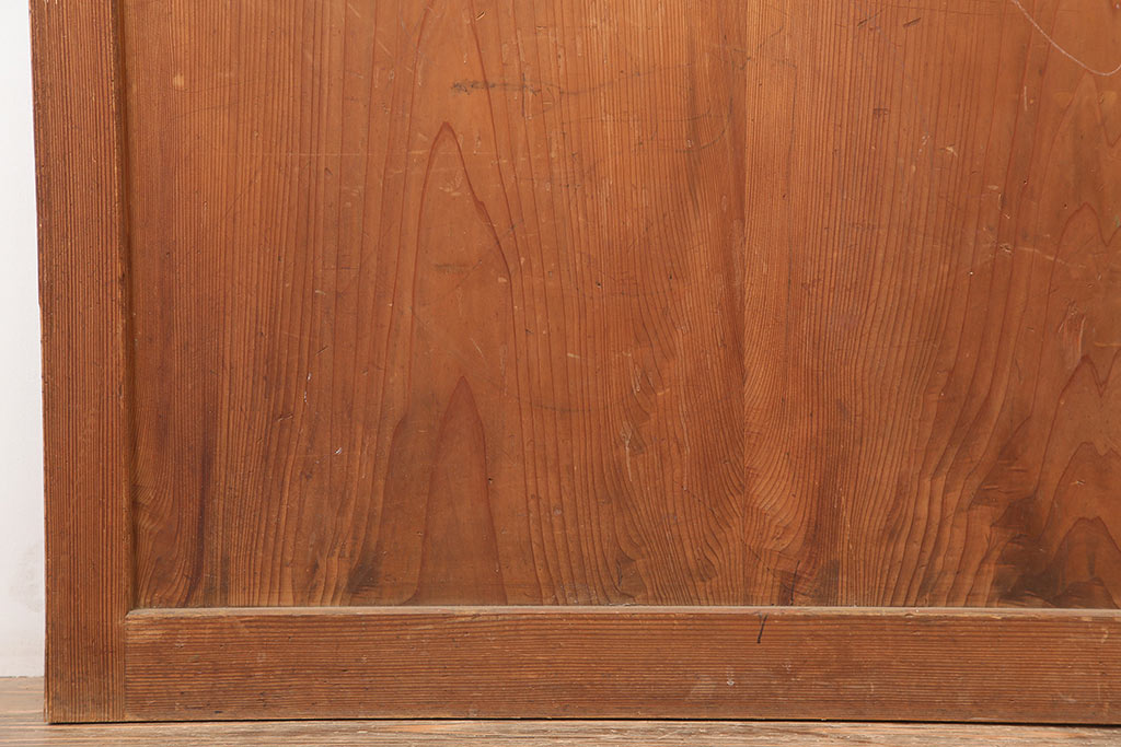 アンティーク建具　昭和中期　角麻(麻の葉)模様　優美な組子帯戸2枚セット(ガラス帯戸、板戸、引き戸、建具、組子)(R-045031)