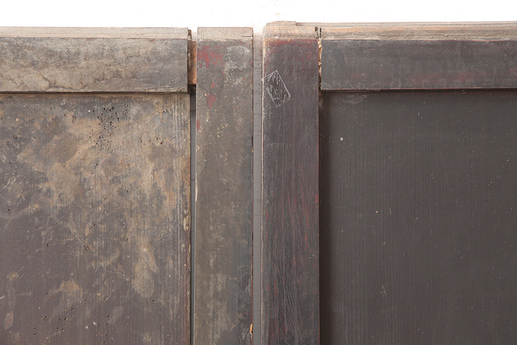 アンティーク建具　明治期　裏障子付き　赤みを帯びた木肌が美しい格子帯戸2枚セット(引き戸、建具)(R-045032)