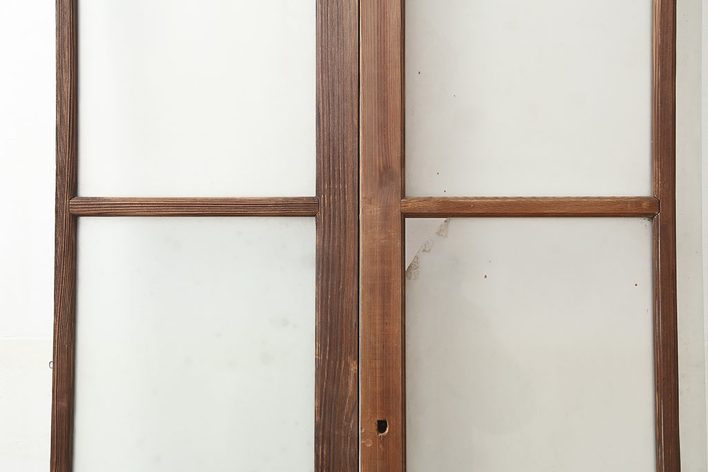 アンティーク建具　大正昭和初期　大振り　存在感のある大きさとデザインが魅力のガラス戸2枚セット(引き戸)(R-045033)