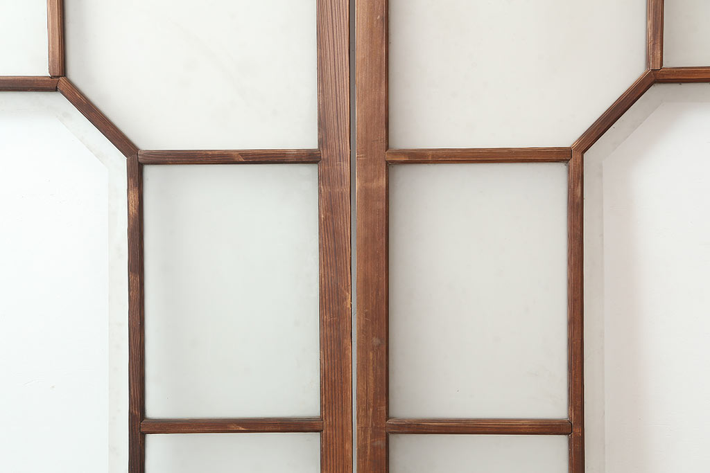 アンティーク建具　大正昭和初期　大振り　存在感のある大きさとデザインが魅力のガラス戸2枚セット(引き戸)(R-045036)