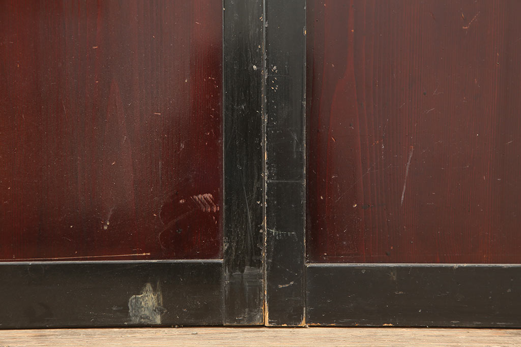 アンティーク建具　昭和初期　漆塗り　凛とした上品さ漂うガラス戸2枚セット(引き戸)(R-045040)