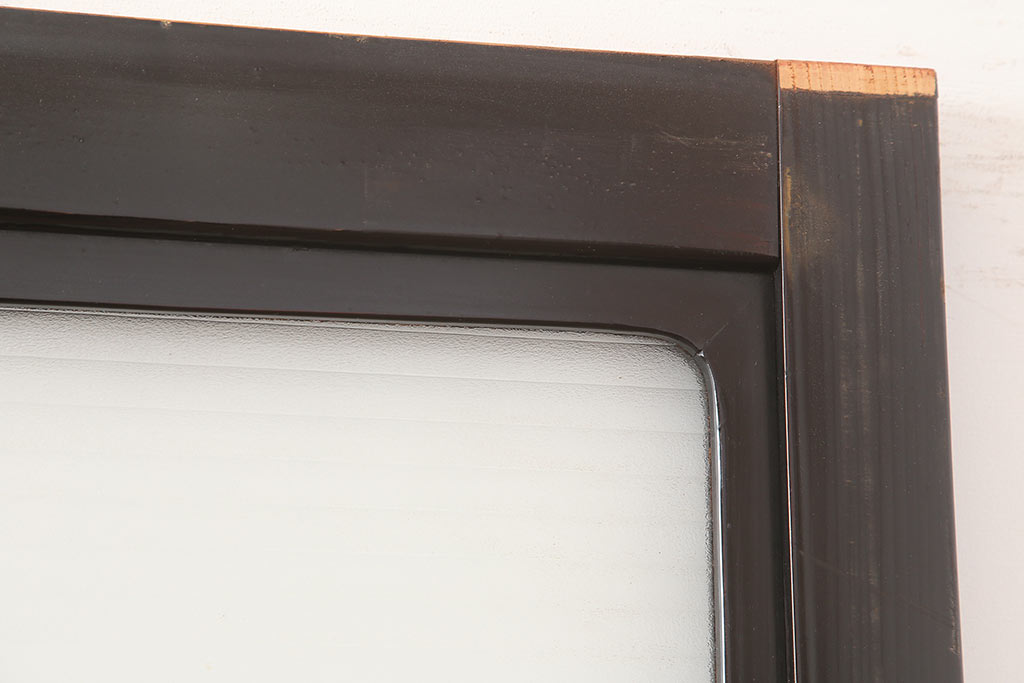 アンティーク建具　石川県産　総漆塗り　浮造り仕上げ　バイカラーが目を引く上品なガラス戸3枚セット(引き戸、建具)(R-045045)