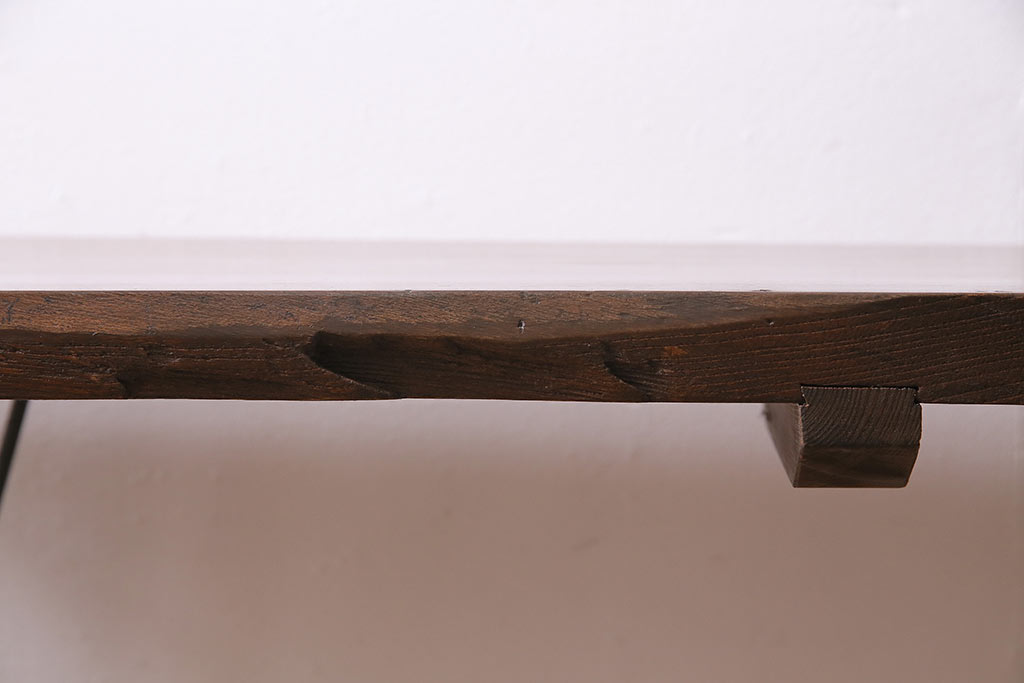 アンティーク家具　古材リメイク　ケヤキ材一枚板を使用した鉄脚テーブル(コンソールテーブル、作業台)(R-045047)