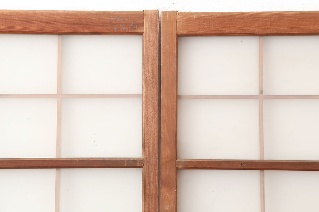 アンティーク建具　昭和中期　腰板ケヤキ材　レトロなガラス戸2枚セット(引き戸、建具)(R-045054)