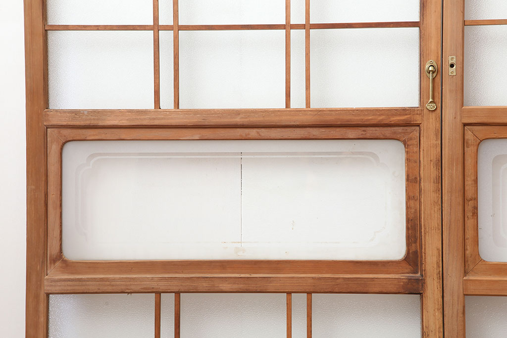 アンティーク建具　昭和中期　腰板ケヤキ材　レトロなガラス戸4枚セット(引き戸、帯戸、建具)(R-045055)