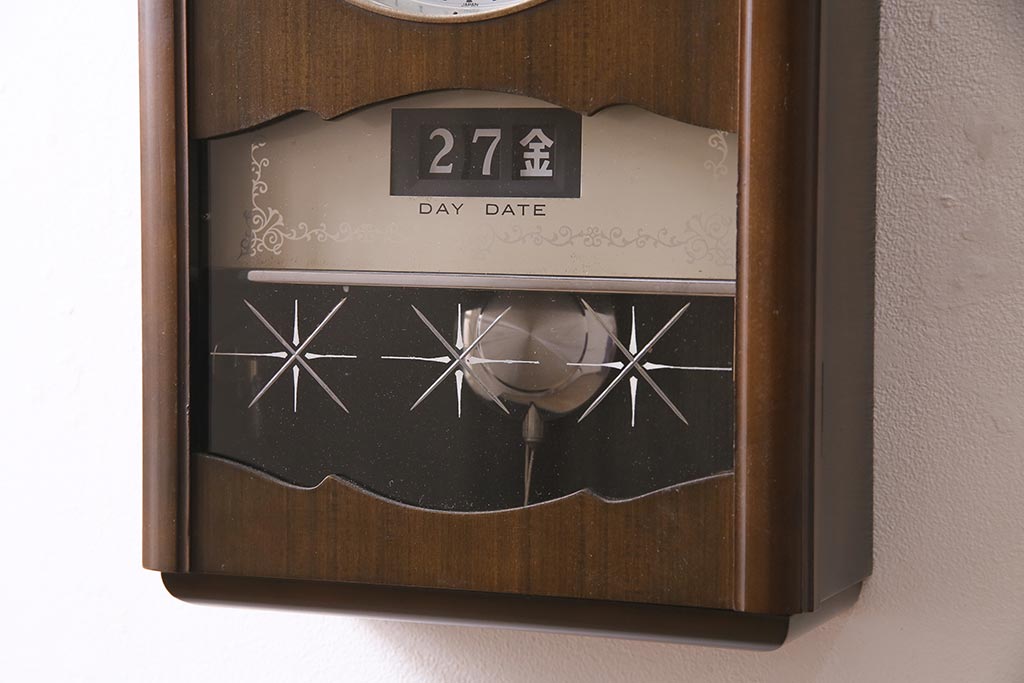 ビンテージ時計　昭和中期　CITIZEN(シチズン)　ゼンマイ式　カレンダー付き30日巻き　昔懐かしい昭和レトロな壁掛け時計(振り子時計、柱時計)(R-045058)