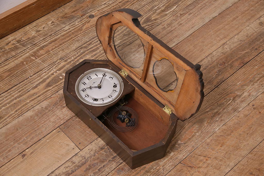 アンティーク時計　昭和初期　トレードマーク　CITIZEN(シチズン)　ゼンマイ式　クラシカルなデザインがおしゃれな壁掛け時計(振り子時計、柱時計)(R-045059)