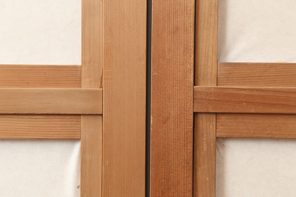 アンティーク建具　腰板ケヤキ材　裏障子付き　高級感のある格子戸2枚セット(引き戸、ガラス帯戸、建具)(R-045070)