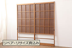 アンティーク建具　大正ロマン　上品な色合いとくっきりした木目が目を引くガラス戸2枚セット(引き戸)(R-065997)