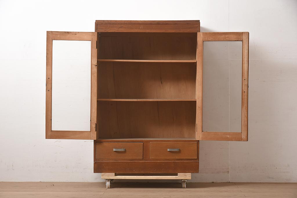 アンティーク家具 昭和中期 栓材 薄型サイズのレトロな本箱(収納