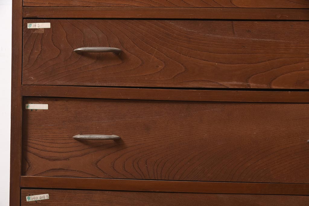 アンティーク家具　昭和中期　前面栗材　シンプルなつくりの6段チェスト(引き出し、和タンス)(R-045087)