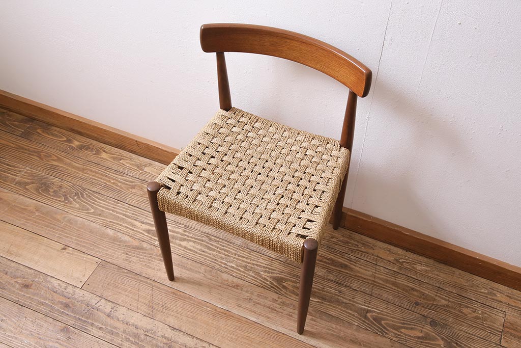 ヴィンテージ家具　北欧ビンテージ　チーク材　丁寧に編み込まれた座面が魅力のダイニングチェア(椅子、デスクチェア)(R-045094)