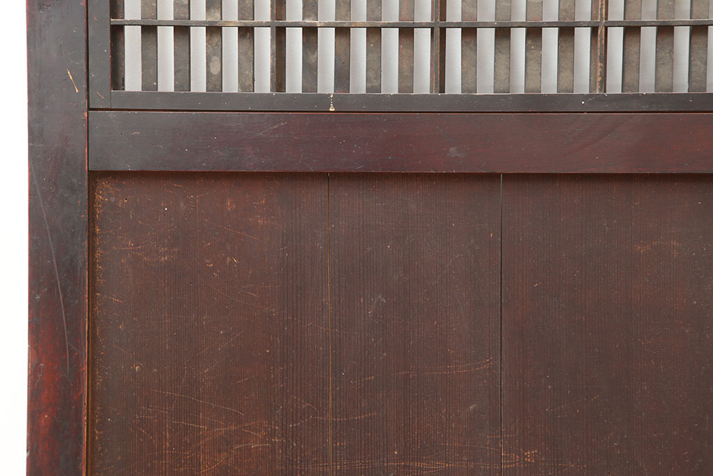 アンティーク建具　明治期　裏障子付き　落ち着きのある色合いの格子帯戸2枚セット(引き戸、建具)(R-045111)