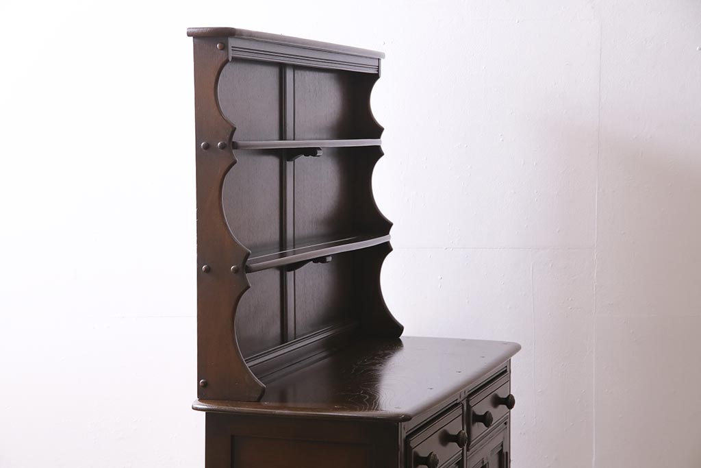 ヴィンテージ家具　イギリスビンテージ　ERCOL(アーコール)　Old Colonial(オールドコロニアル)　気品と風格が漂うカップボード(本棚、ブックシェルフ、食器棚)(R-045136)