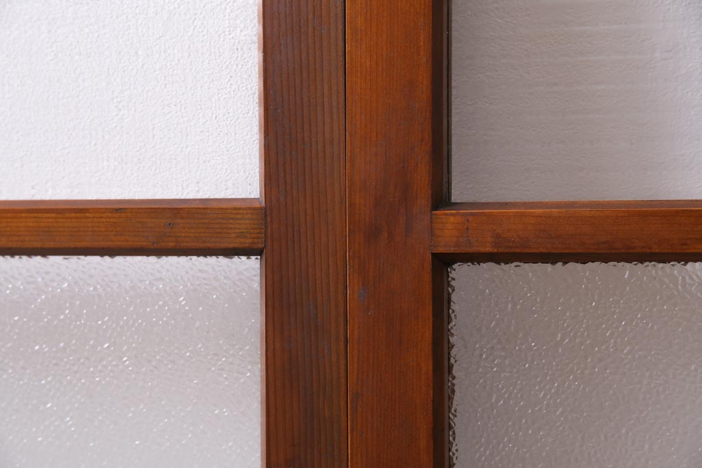 ビンテージ建具　昭和中期　ダイヤガラス・モールガラス　シンプルでレトロなガラス戸2枚セット(窓、引き戸)(R-045145)