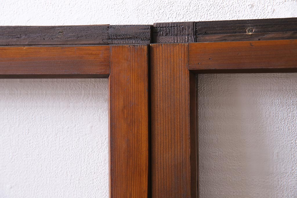 ビンテージ建具　昭和中期　ダイヤガラス・モールガラス　シンプルでレトロなガラス戸2枚セット(窓、引き戸)(R-045145)