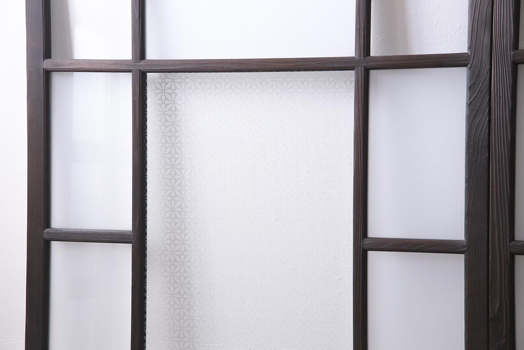 アンティーク建具　昭和初期　当店オリジナルガラス・花菱模様　大正ロマン香るガラス戸2枚セット(引き戸、建具)(R-045146)