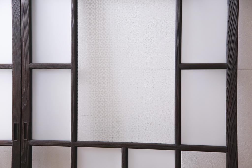 アンティーク建具　昭和初期　当店オリジナルガラス・花菱模様　大正ロマン香るガラス戸2枚セット(引き戸、建具)(R-045146)